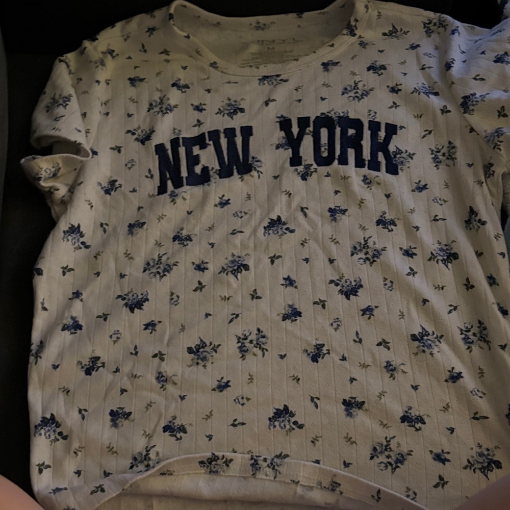 New York Floral Short Sleeve Tee - White and Blue